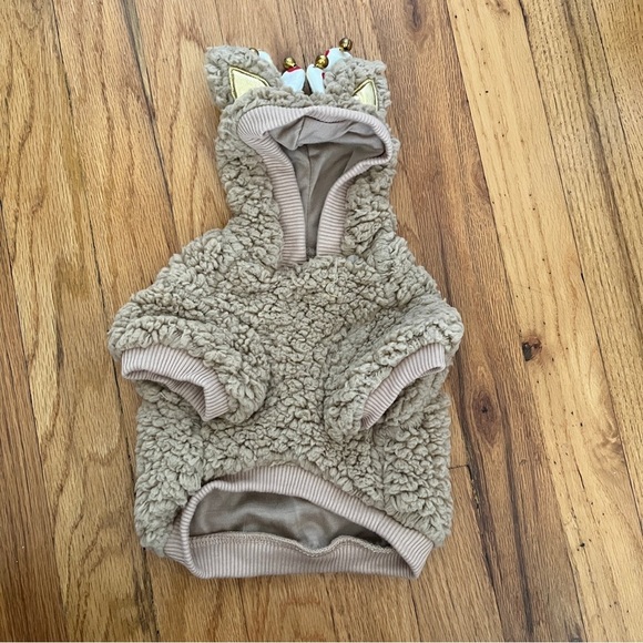 Dog Sherpa Sweater with Antlers and Bells Hoodie XS - Picture 2 of 4